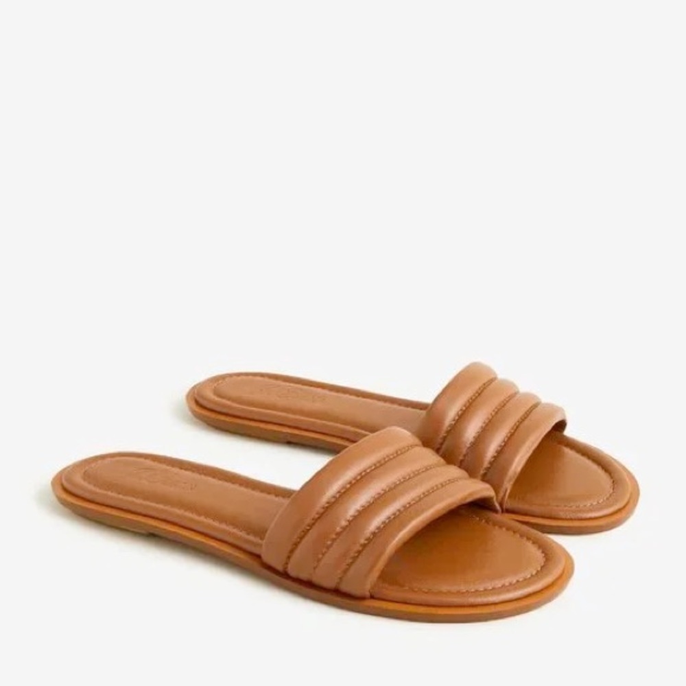 NEW J. Crew Sorrento Padded Leather Slide Sandals 9‎ Rich Caramel Brown